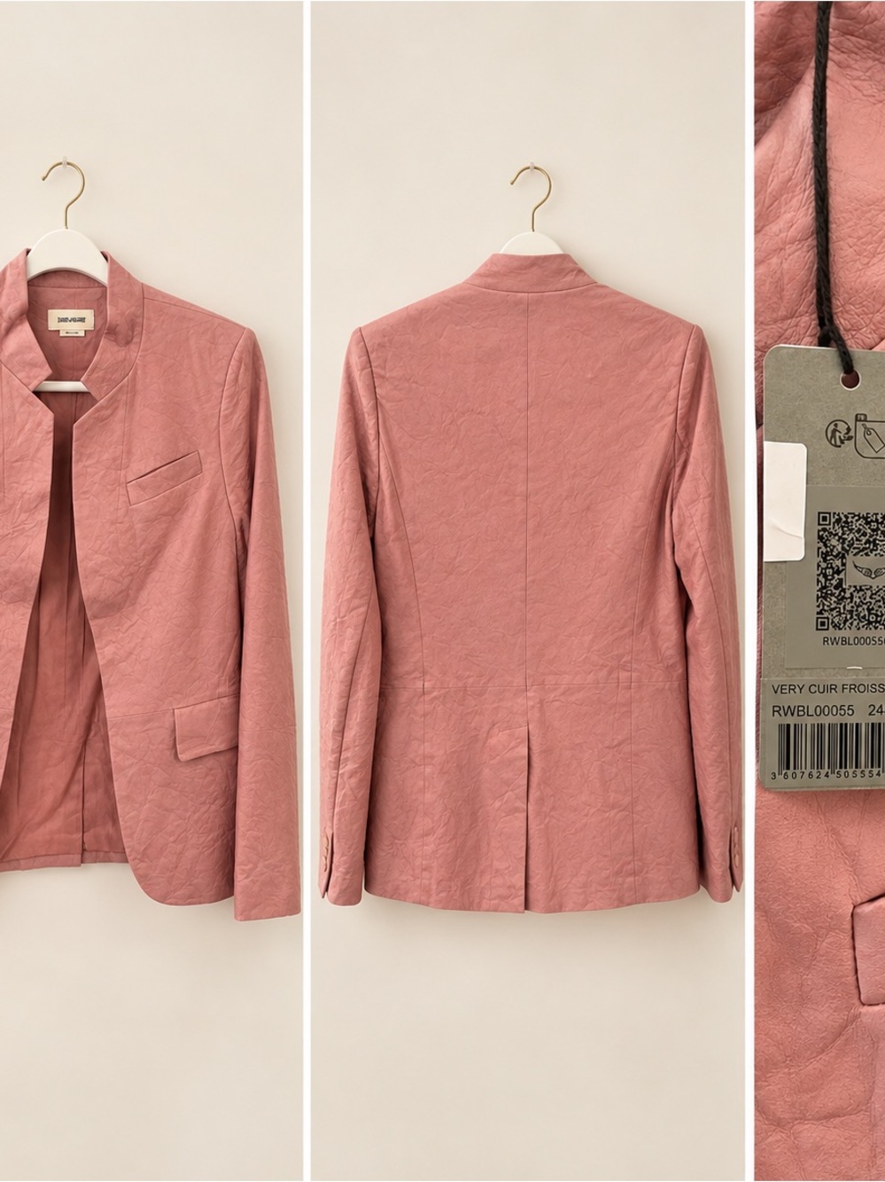 Zadig & Voltaire Primrose crinkled Leather Blazer -NWT